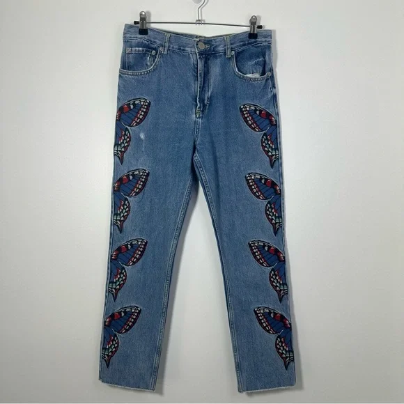Maje Women’s Papillon Butterfly Embroidered Cropped Jeans Size 4/36 - Picture 2 of 10
